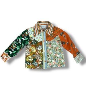 Girls Western Shirt Button Up Lucky Girl Multicolor Floral Patchwork 70s Western